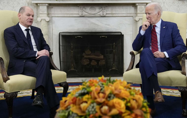 US ignores Russia warning on arms as Biden meets Scholz