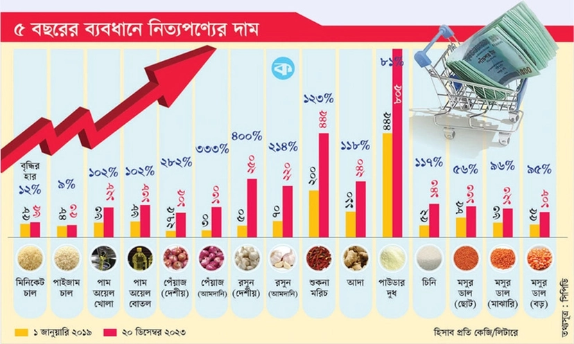 দেশে ভোগ্য পণ্যের দাম বেড়েছে ৪০০ শতাংশ পর্যন্ত