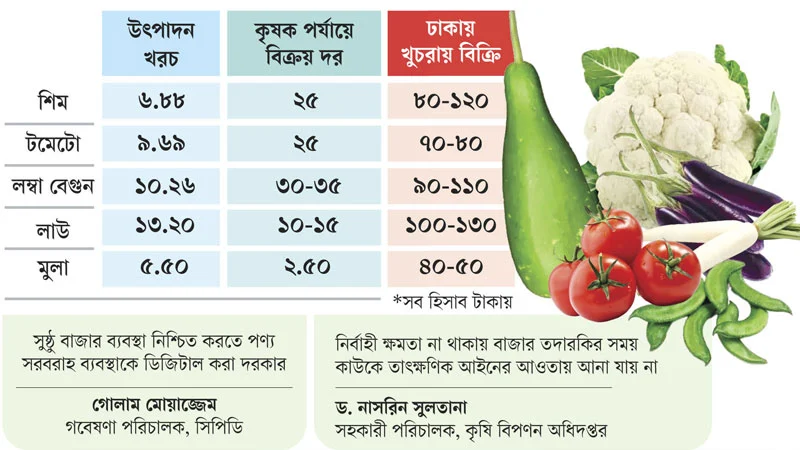 কৃষক থেকে ঢাকার ভোক্তা দাম বাড়ে ৬-৭ গুণ