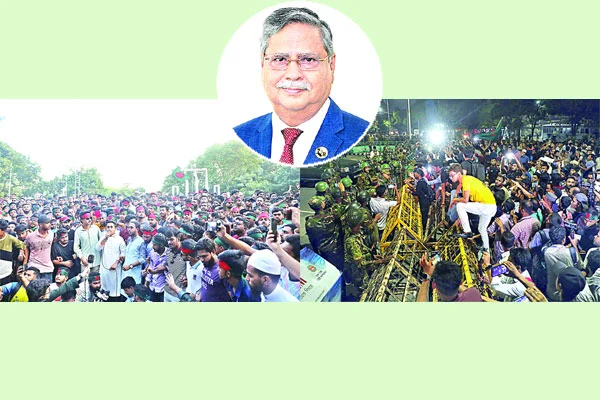 উত্তাল বিক্ষোভ রাষ্ট্রপতিকে আলটিমেটাম প্রধান বিচারপতির সঙ্গে রুদ্ধদ্বার বৈঠক দুই উপদেষ্টার, ব্যারিকেড ভেঙে বঙ্গভবনে ঢোকার চেষ্টা, সংবিধান বাতিলসহ পাঁচ দাবি