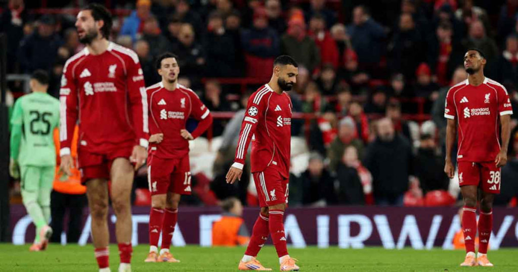 লিভারপুলের চ্যাম্পিয়নস লিগে অস্বাভাবিক ধস, অ্যানফিল্ডে পিএসভির কাছে ৪–১ হার