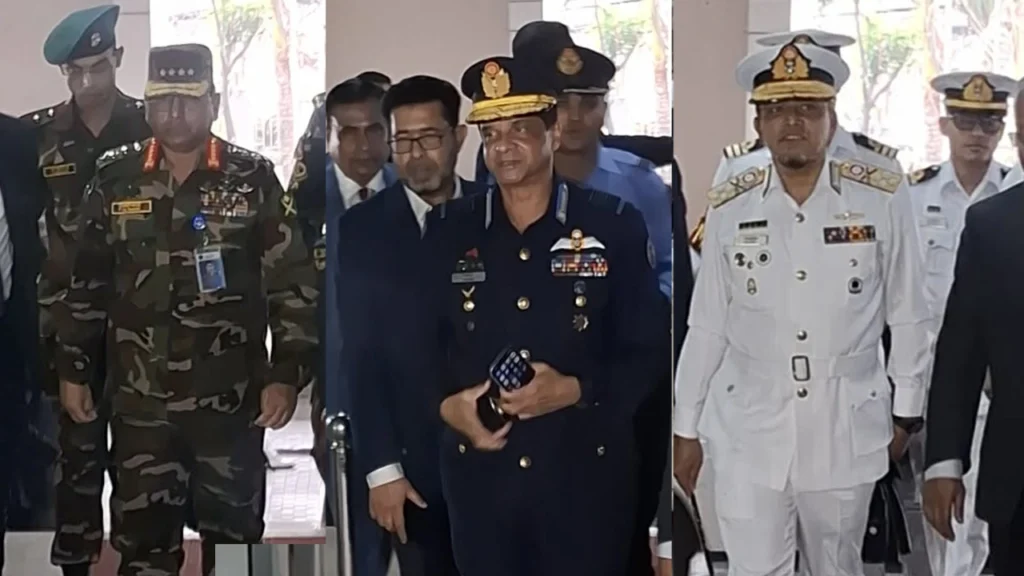 ত্রয়োদশ জাতীয় সংসদ নির্বাচন উপলক্ষে আইনশৃঙ্খলা পরিস্থিতি পর্যালোচনায় তিন বাহিনী প্রধানদের সঙ্গে বৈঠক শুরু