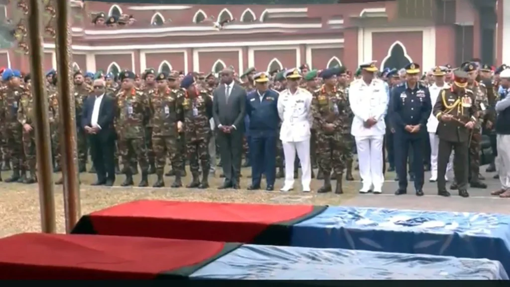 সেনানিবাসে জানাজা সম্পন্ন, সুদানে নিহত ছয় বাংলাদেশি সেনার প্রতি রাষ্ট্রীয় শ্রদ্ধা