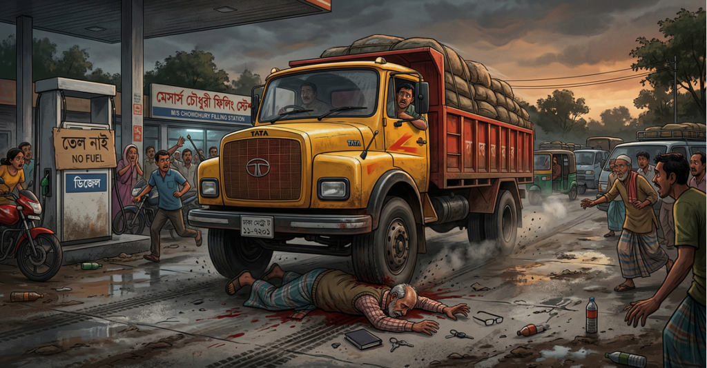 নড়াইলে পাম্প ম্যানেজারকে ট্রাক চাপা দিয়ে হত্যা, এক সহকর্মী গুরুতর আহত