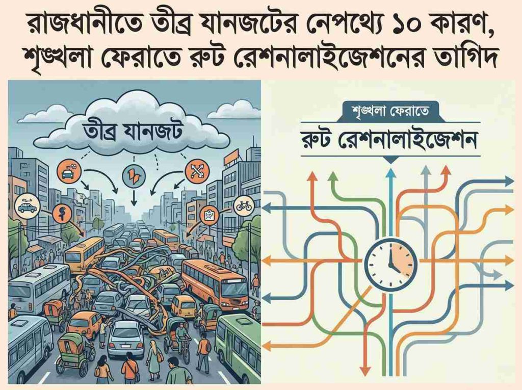 রাজধানীতে তীব্র যানজটের নেপথ্যে ১০ কারণ, শৃঙ্খলা ফেরাতে রুট রেশনালাইজেশনের তাগিদ