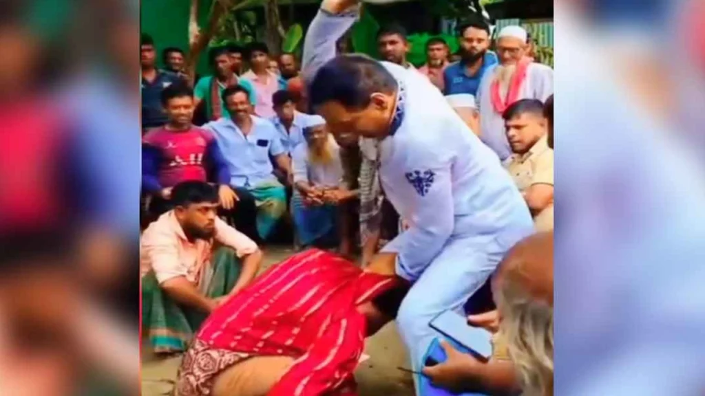 নারীকে  প্রকাশ্যে ইউপি চেয়ারম্যানের জুতাপেটার অভিযোগ